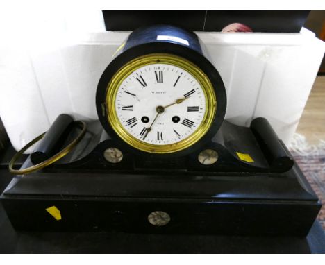 Slate mantel clock by T. Thorpe of Paris, 45 cm long, 29 cm high