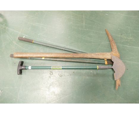 Garden shears, hoe and pick axe