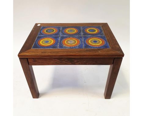 A 1970's hardwood tile top coffee table, 58 cm wideVarious surface wear, no other faults found 