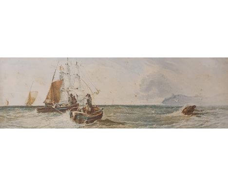English School, early 20th century, seascape, watercolour, 14 x 44 cm and another seascape, oil on canvas, 25 x 37 cmWatercol