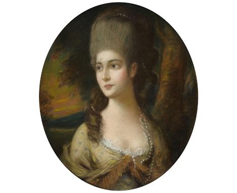 English school, late 18th century, an oval portrait of a young lady with a pearl necklace, pastel, 60 x 49 cm 