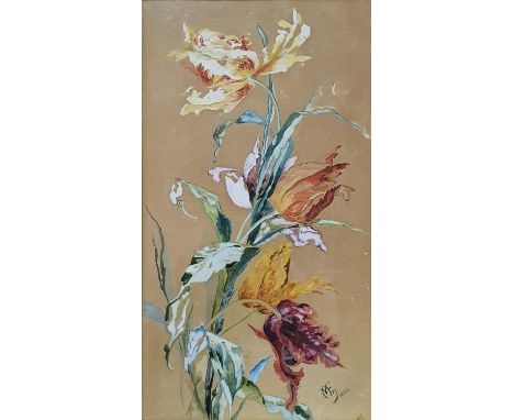 M Fry, still life of tulips, watercolour, signed and dated 1926, 47 x 28 cmOverall staining 