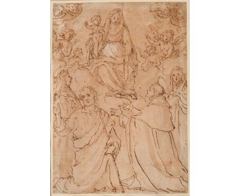 Jacopo Chimenti (called Jacopo Da Empoli 1551-1640 ), Study for Madonna and Child with Saints, pen and ink, 33 x 22.5 cm 