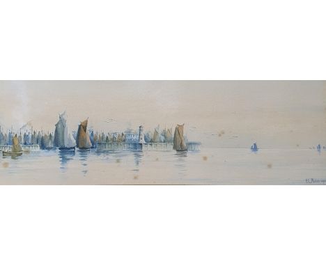 P C Miller, seascape, watercolour, signed and dated 1912, 15 x 44 cm, and E S Duncan seascape, watercolour, signed, 23 x 56 c