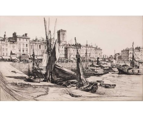 Stanley Anderson (1884-1966) Quai Duperre, La Rochelle, signed lower right, etching, 20.5 x 33.8 cm (PL), frame 37.5 x 52 cm
