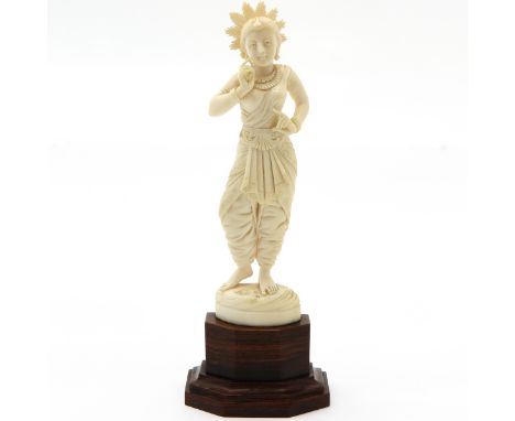 carving depicting woman, mounted on wooden basement, 21 cm. tall, this item may not be shipped outside the European Union.