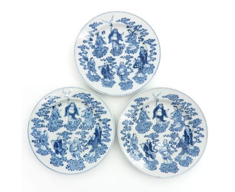 blue and white decor, marked on the bottom with 6 characters and double ring, 24 cm. diameter. 