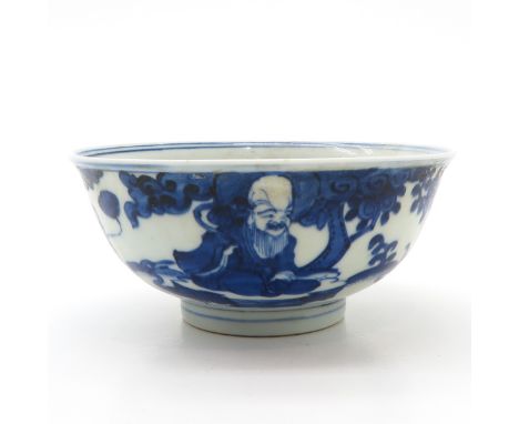 blue and white decor, 15 cm. diameter, marked on the bottom with 6 characters and double ring. 