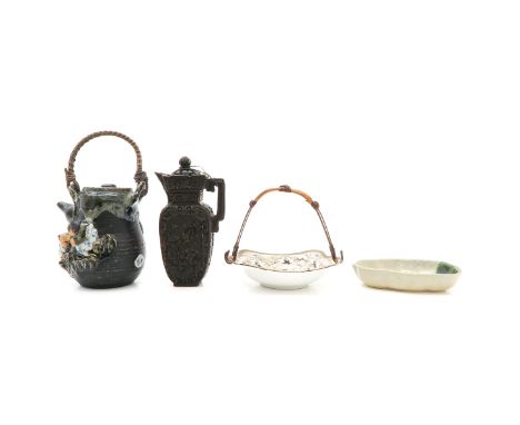 4 pieces, including teapot, 19 cm. tall, marked on the bottom, restored.