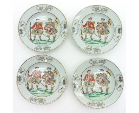 China, polychrome decor, depicting people playing instrument, 23 cm. diameter, including chip. 