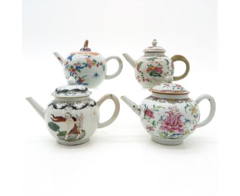China, including Famille Rose decor, tallest teapot 14 cm., restored. 