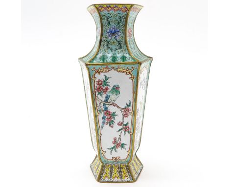 enamel decor depicting birds, 26 cm. tall. 