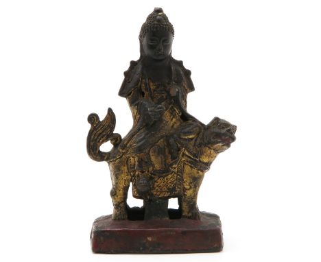 bronze, depicting Buddha on animal, 16 cm. tall, arm missing. 