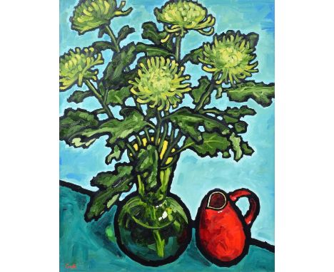 Malcolm Croft (British 1964-) "Shamrocks and a Red Pitcher" Signed, titled and dated 2011 on verso, oil on canvas.75 x 59.5cm
