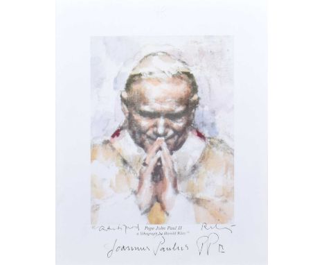 Harold Riley (British 1934-2023) "Pope John Paul II" Signed by both the artist and Pope John Paul II in the margin, artist's 