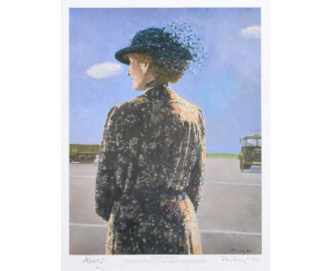 Harold Riley (British 1934-2023) "Waiting for the Parade" Signed by both the artist and H.R.H. Princess Alice Duchess of Glou