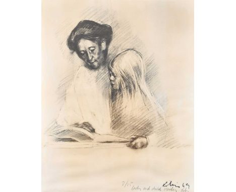 Harold Riley (British 1934-2023) "Lady and Child Reading"  Signed, titled and numbered 8/25 in pencil, lithograph.  60.5 x 48