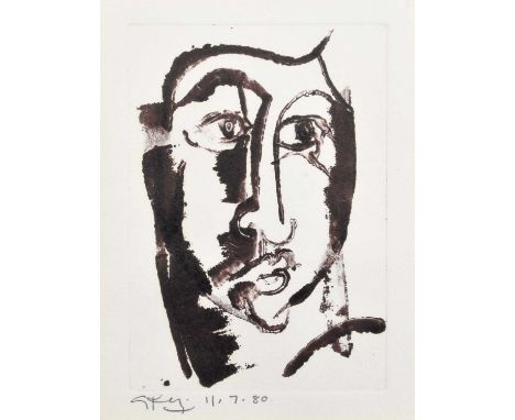Geoffrey Key (British 1941-) "Head" Signed and dated 11.7.80 in pencil in the margin, titled on artist's label verso, monopri