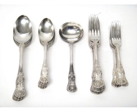 A group of Victorian silver single struck King's pattern table flatware, comprising; five tablespoons, seven dessert spoons, 