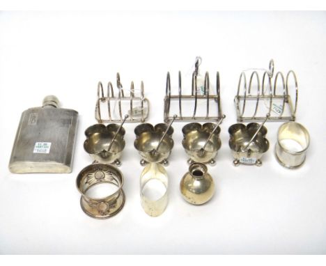 Silver, comprising; four salts, each of quatrefoil shaped form, London 1903 and four salt spoons, two London 1902 and two Lon