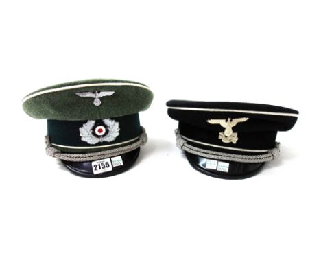 Two reproduction Nazi officer's hats; army and SS (2).