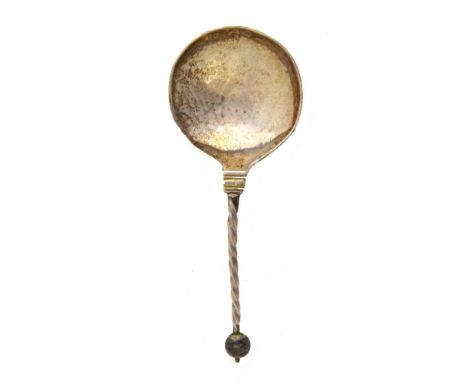 A Norwegian silver spoon, with an oval bowl and spiral stem, having a spherical finial, mark of Lucas Andersen Steen, Bergen,