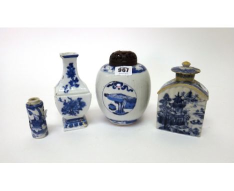 A group of Chinese blue and white porcelain, 18th/19th century, comprising; a ribbed ovoid jar painted with panels of tables 