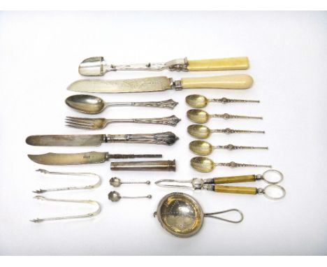 Silver flatware, comprising; five teaspoons modelled as The Coronation Anointing spoon, Birmingham 1963, a Victorian christen