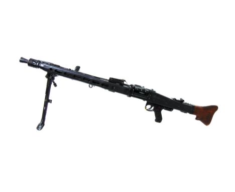 A 7.92mm German MG42 light machine gun, with a 27 inch barrel and folding bipod stand, serial number 50893, deactivated 26/08