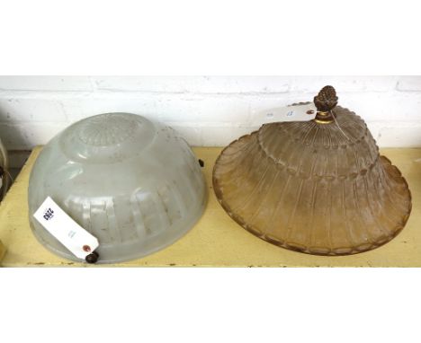 A moulded opaque glass dish ceiling light, mid-20th century, moulded maker's mark to rim 'Jefferson' (39.5cm diameter), anoth