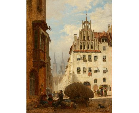 WEYSSER, KARL1833 Durlach - 1904 HeidelbergTitel: In der Altstadt von Nürnberg. Blick vom alten Theresienplatz zur Sebalduski