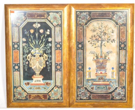 Two vintage 20th century Italian style framed prints of floral arrangements set within a border of varying specimen marble. F