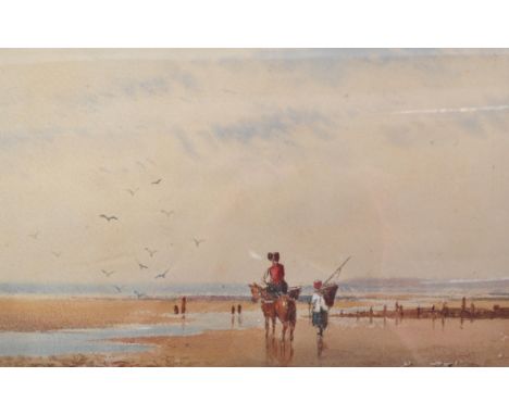 Attributed to David Cox - (1783-1859) 'On Morecombe Bay Sands' watercolour painting to depict a figure on horseback at the se