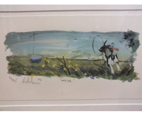 RAY RICHARDSON (b.1964). British contemporary, 'M F S B', modernist scene including a Bull Terrier, limited edition 6 / 95, s