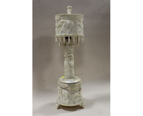 A VINTAGE CARVED IVORY TABLE LAMP - H 37 CM