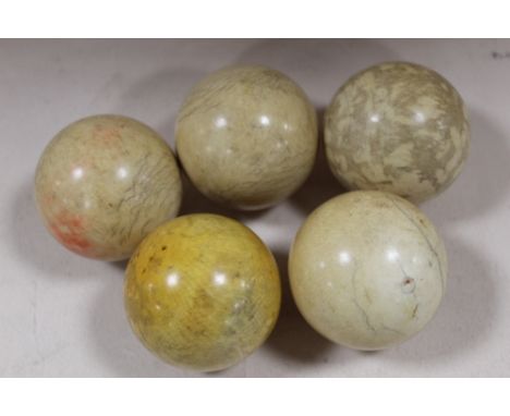 FIVE ANTIQUE IVORY SNOOKER / BILLIARD BALLS