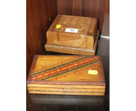 TWO VINTAGE WOODEN CIGARETTE BOXES TO INCLUDE A MUSICAL EXAMPLE