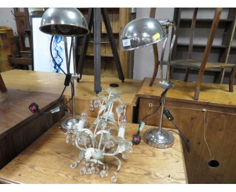 A LARGE PAIR OF ADJUSTABLE BANKERS TYPE LAMPS WITH A BOXED PENDANT LIGHT (3)