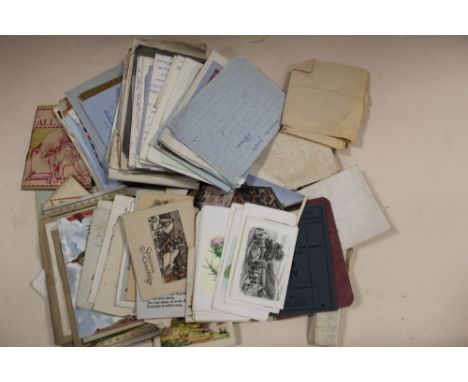 A TUB OF VINTAGE EPHEMERA AND POSTCARDS ETC. 
