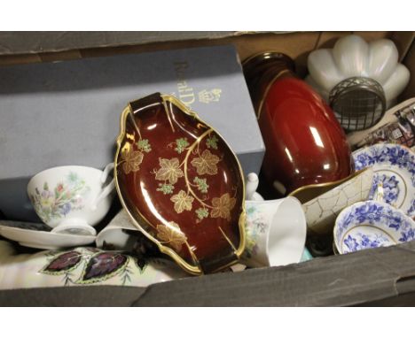 TWO TRAYS OF ASSORTED CERAMICS TO INCLUDE CARLTONWARE, AYNSLEY ETC 