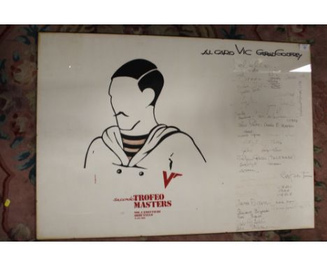 A GLAZED VINTAGE TROFEO MASTERS S.O.C CANNOTTIERI 5/10/80 ROWING INTEREST POSTER WITH SIGNATURES 70CM X 100CM  