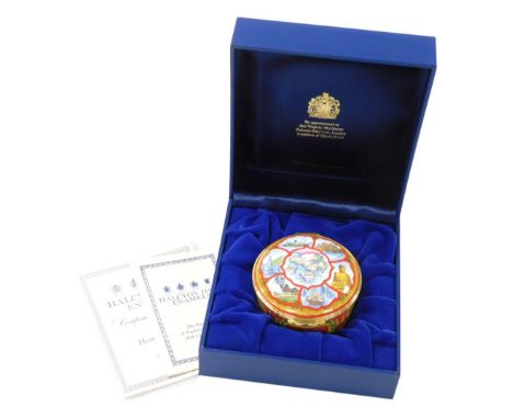 A Halcyon Days enamel box, to mark the transfer of Hong Kong into China on 1st July 1997, limited edition number 1327, boxed 
