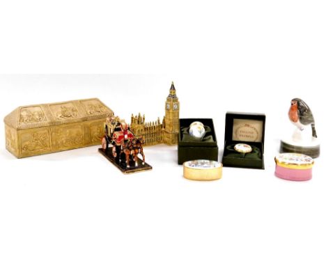 A Crummles enamel box, A Year to Remember, further box 'I Love You', enamel egg, enamel box modelled as the Palace of Westmin