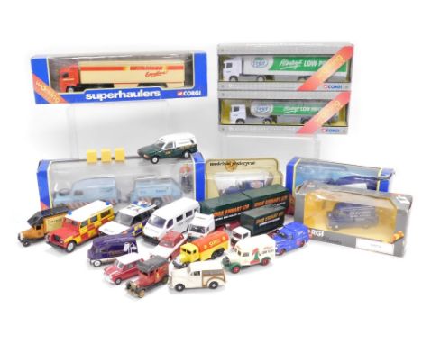 Corgi and other diecast vehicles, including a Landrover, road drill and figure 60031, Scania container-Wilkinson TY866613, an