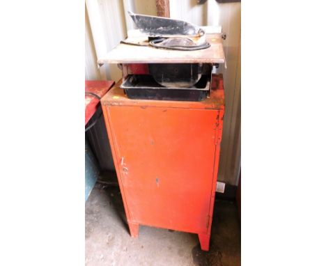 A Nutool tile cutter, model number NTC180-2, together with a red metal tool cabinet, the cabinet 92cm high, 45cm wide, 31cm d