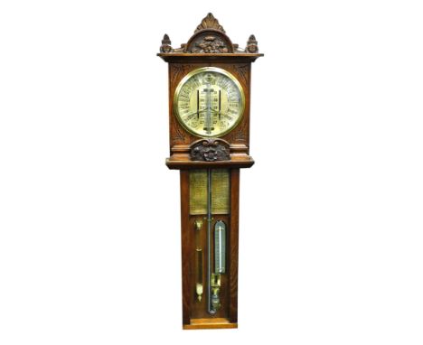 A Victorian oak cased Admiral Fitzroy's barometer, with Improved Torricelli barometer and Carter's Seedsman thermometer, 112c