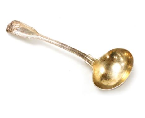 A Victorian silver Fiddle pattern cream ladle, the handle cast with shell decoration, William Eaton, London 1844, 2.79oz.