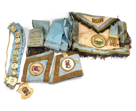 A Royal Antediluvian Order of Buffaloes gilt metal and enamel collar, with badges for the Grand Lodge of England, and others,