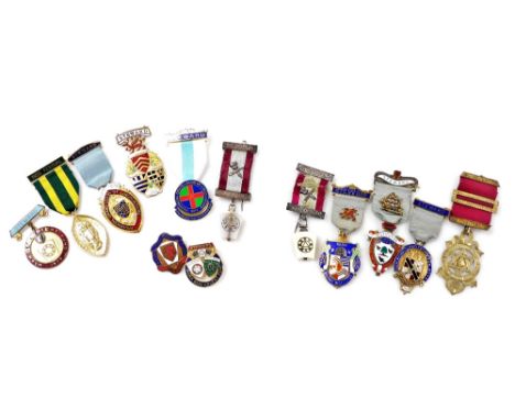 Five silver gilt and enamel Masonic jewels, including the Royal Mason Institution For Boys 1923, 1928 and 1934 Steward's badg