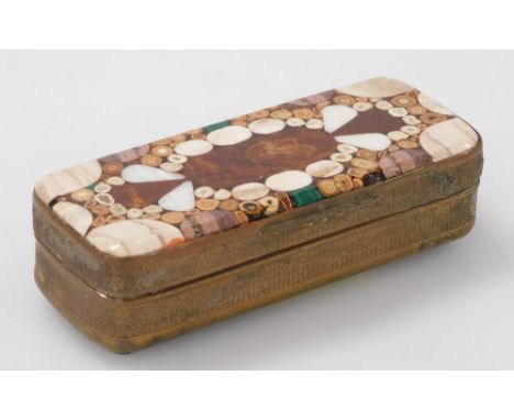 A 19thC micro mosaic and agate set snuff box, of rectangular form, 6.5cm wide.
